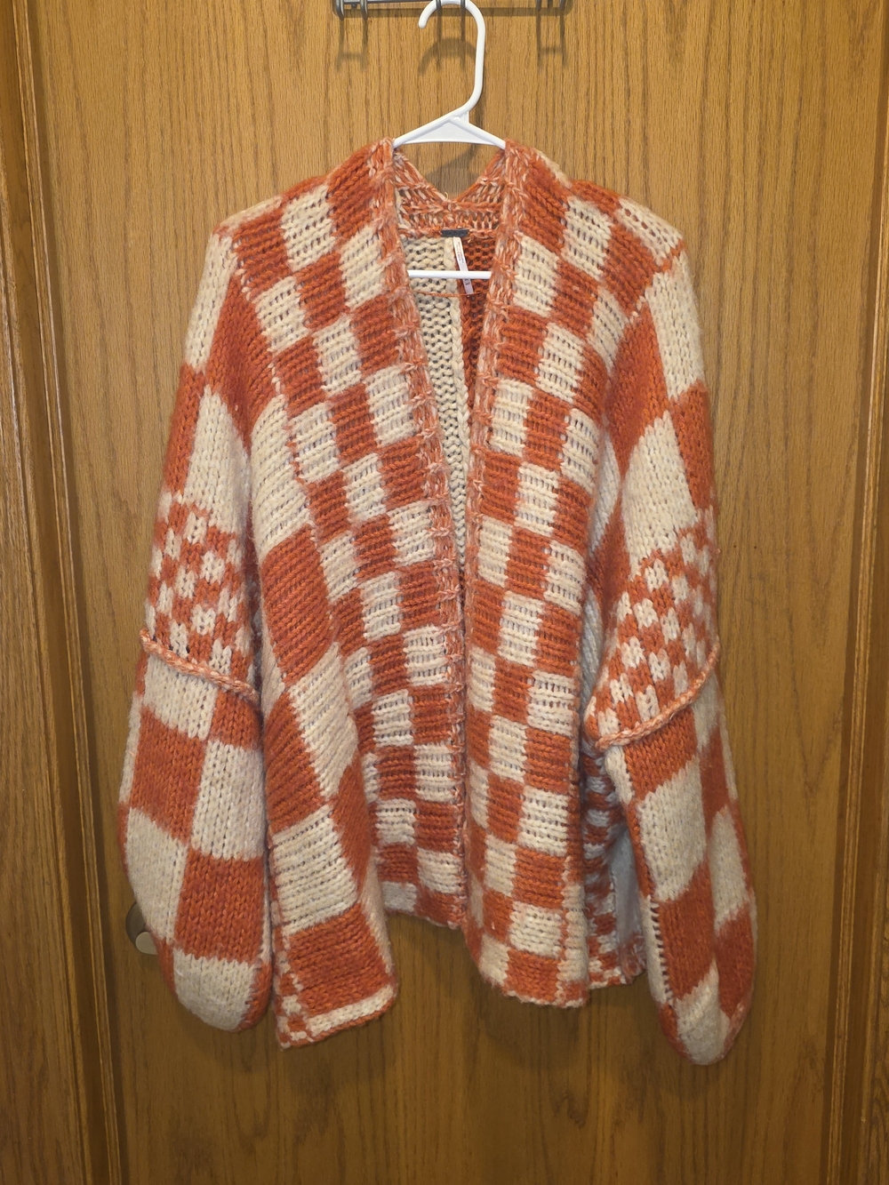 Free People Aldrin Chunky Checkered Open Cardigan - Cream & Orange